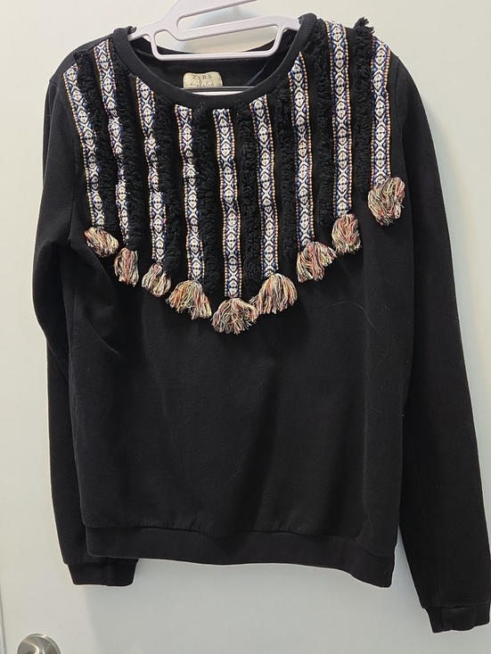 Zara Tops - Zara Black Sweatshirt with Multicolor Tassel Yoke